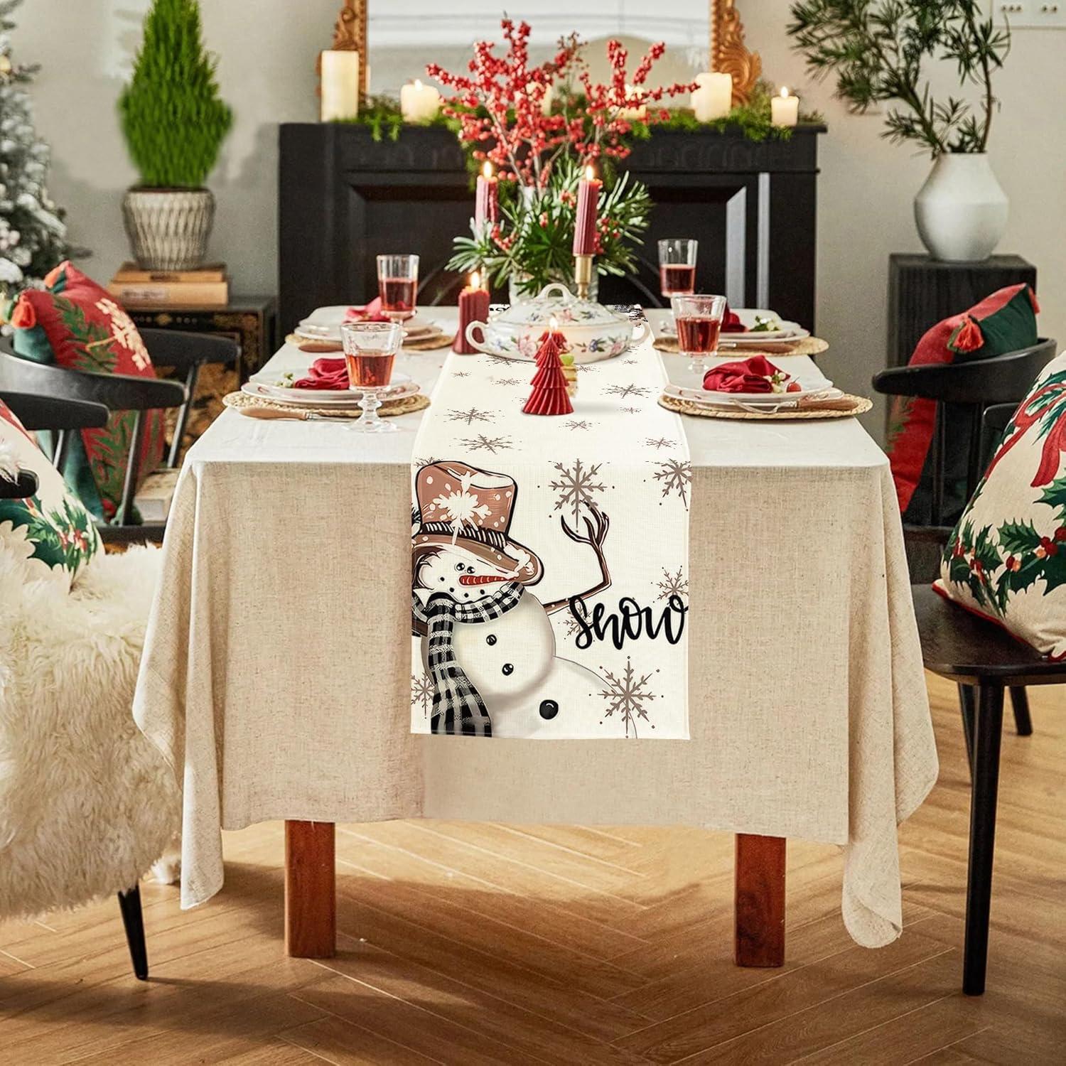 Weihnachtsdeko Tischläufer Schneemann Winter Modern 40x140cm