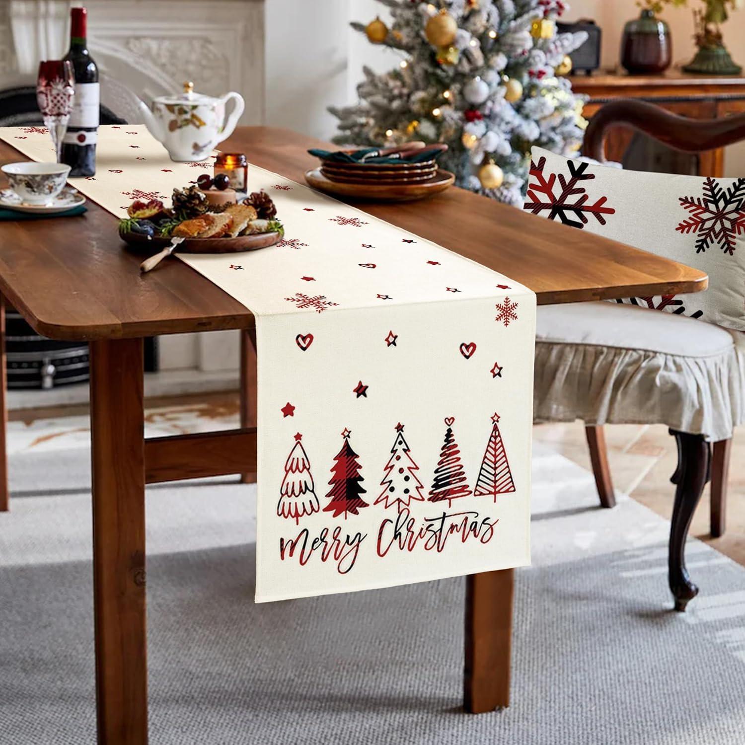 YCOLL Weihnachtstischläufer Rot Winter 40X140 - Moderne Wasserabweisende Tischdekoration