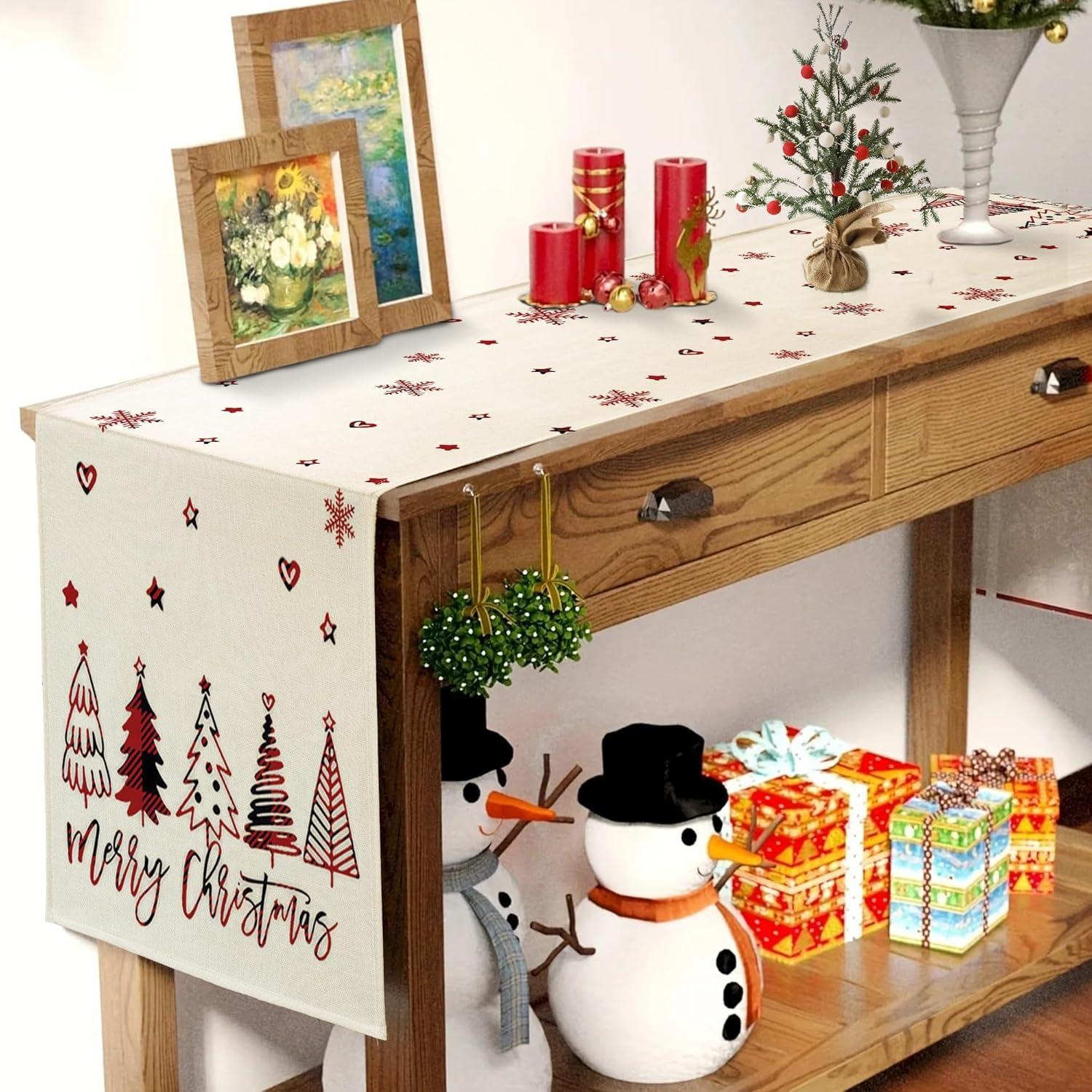 Weihnachtsdeko Tischläufer Rot Winter Modern Wasserabweisend 40x140