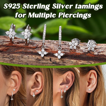 Silber 925 Ohrringe Set Damen Mädchen 14K Gold Zirkonia