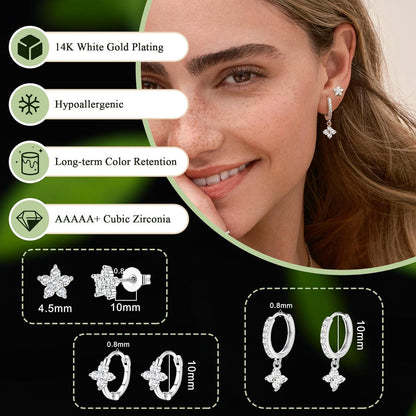 Damen Ohrringe Set Silber 925 Ohrstecker 14K Vergoldet Creolen Zirkonia