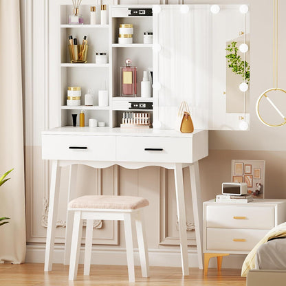 Schminktisch mit LED-Beleuchtung und Schiebespiegel Weiß 80x40x134.5cm