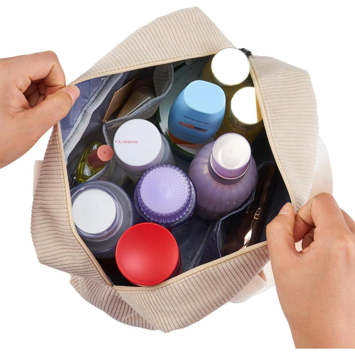 Jiliyote Kulturtasche Cord Damen Groß Kosmetiktasche Make-up Tasche Erdbeere