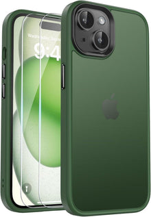Handyhülle für iPhone 15 mit Schutzfolie, Stoßfest, Kratzfest, Grün