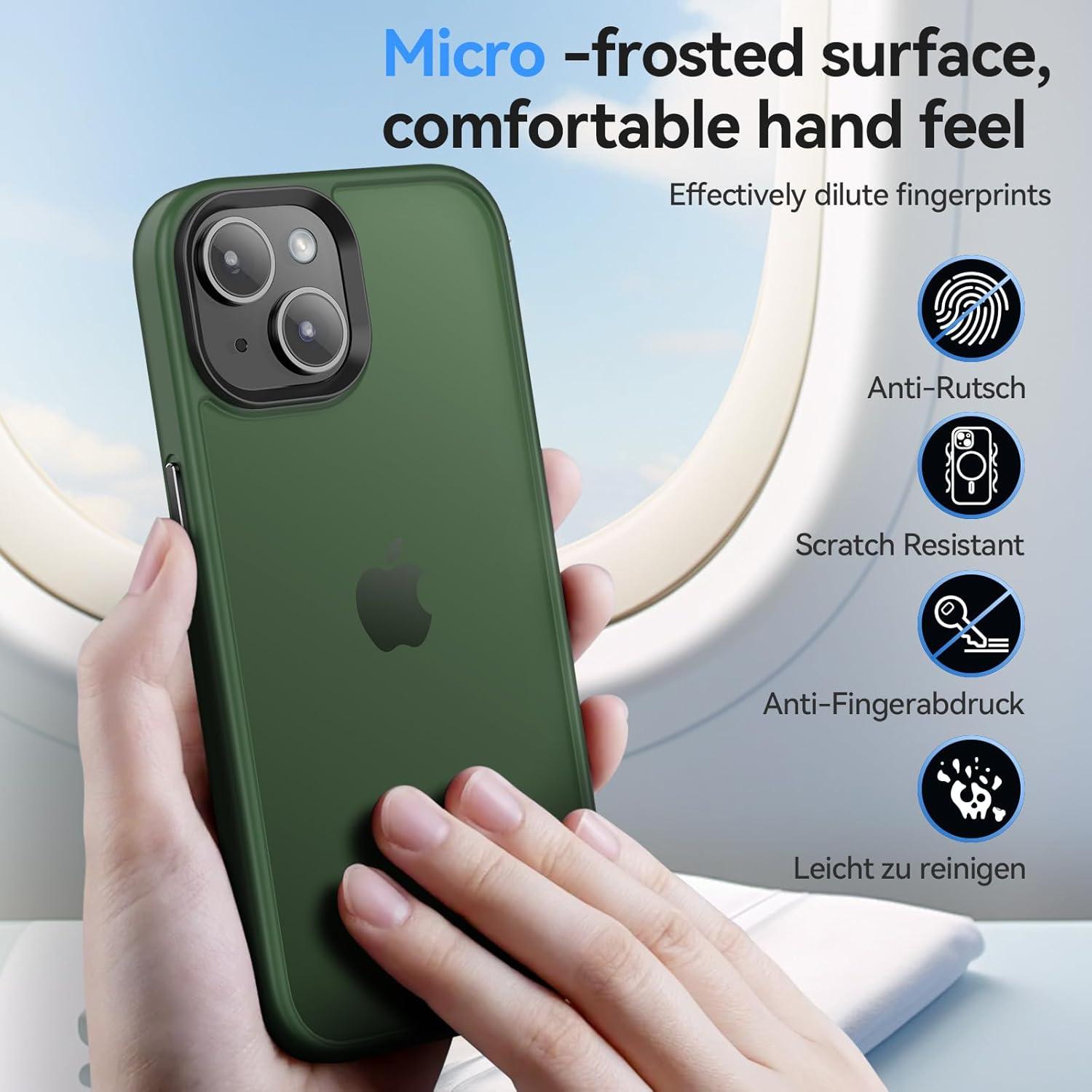 Handyhülle iPhone 15 Matt Schutzfolie Stoßfeste Schutzhülle Grün