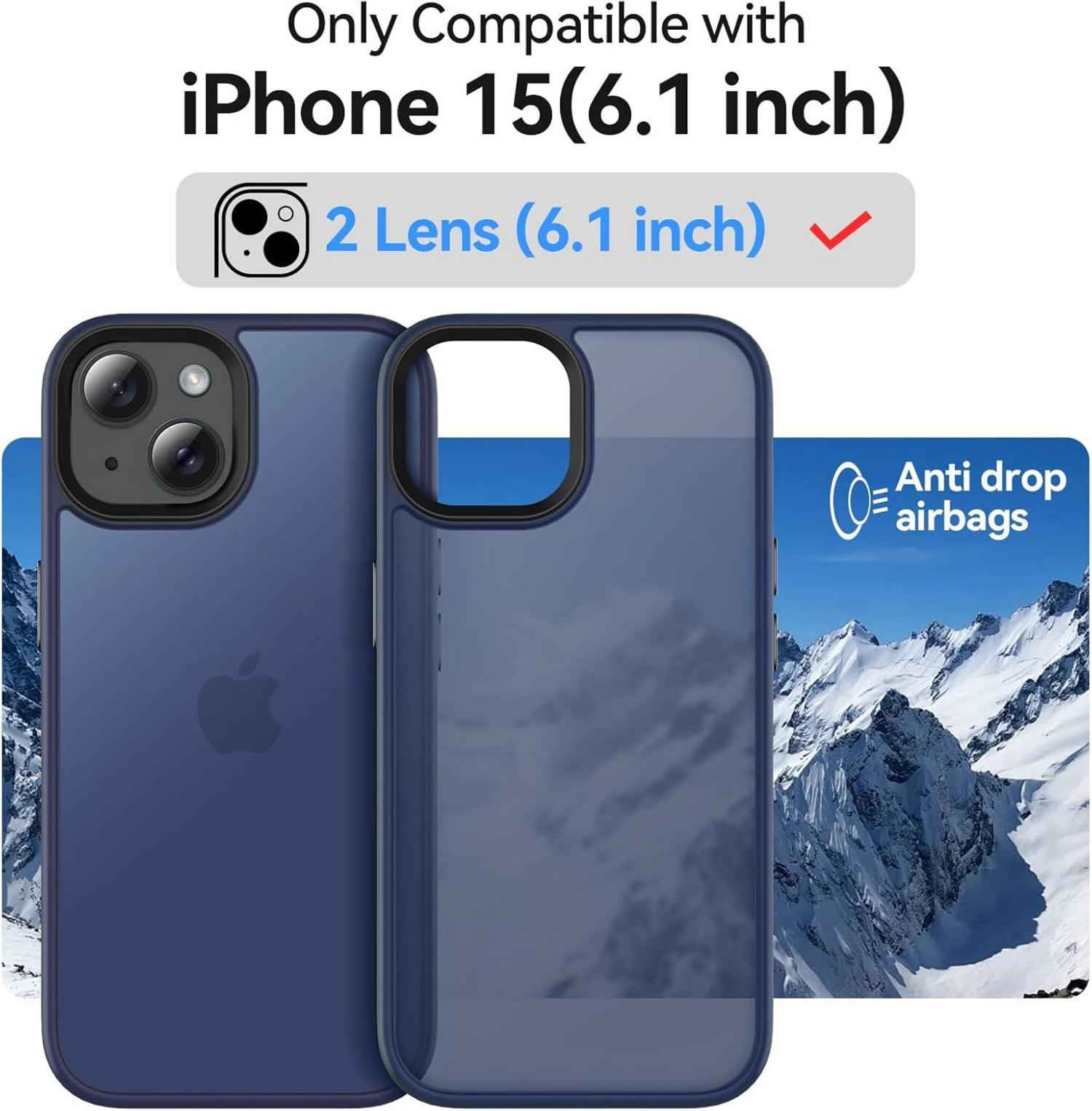 Handyhülle iPhone 15 Matt Blau Stoßfest Kratzfest 365 Tage