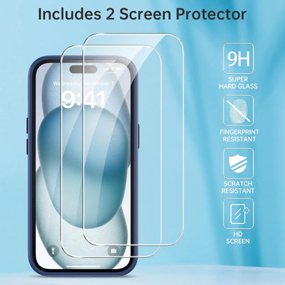 iPhone 15 Handyhülle Blau mit Schutzfolie Stoßfest Kratzfest Anti-Fingerabdruck