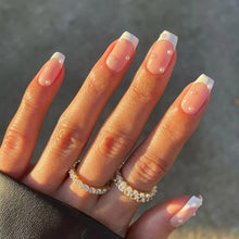 24 Stück Weiße French Nägel Press On Nails mit Perlen Muster