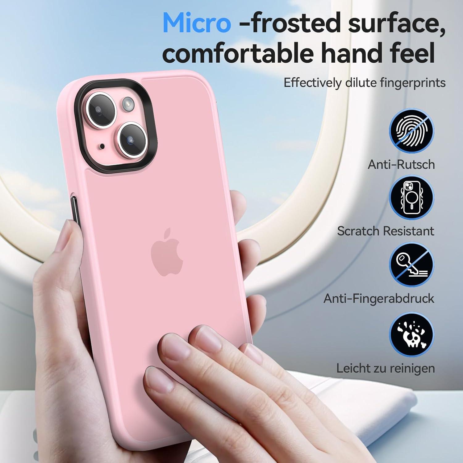 Handyhülle für iPhone 15 Hülle mit Schutzfolie und Stoßschutz - Rosa