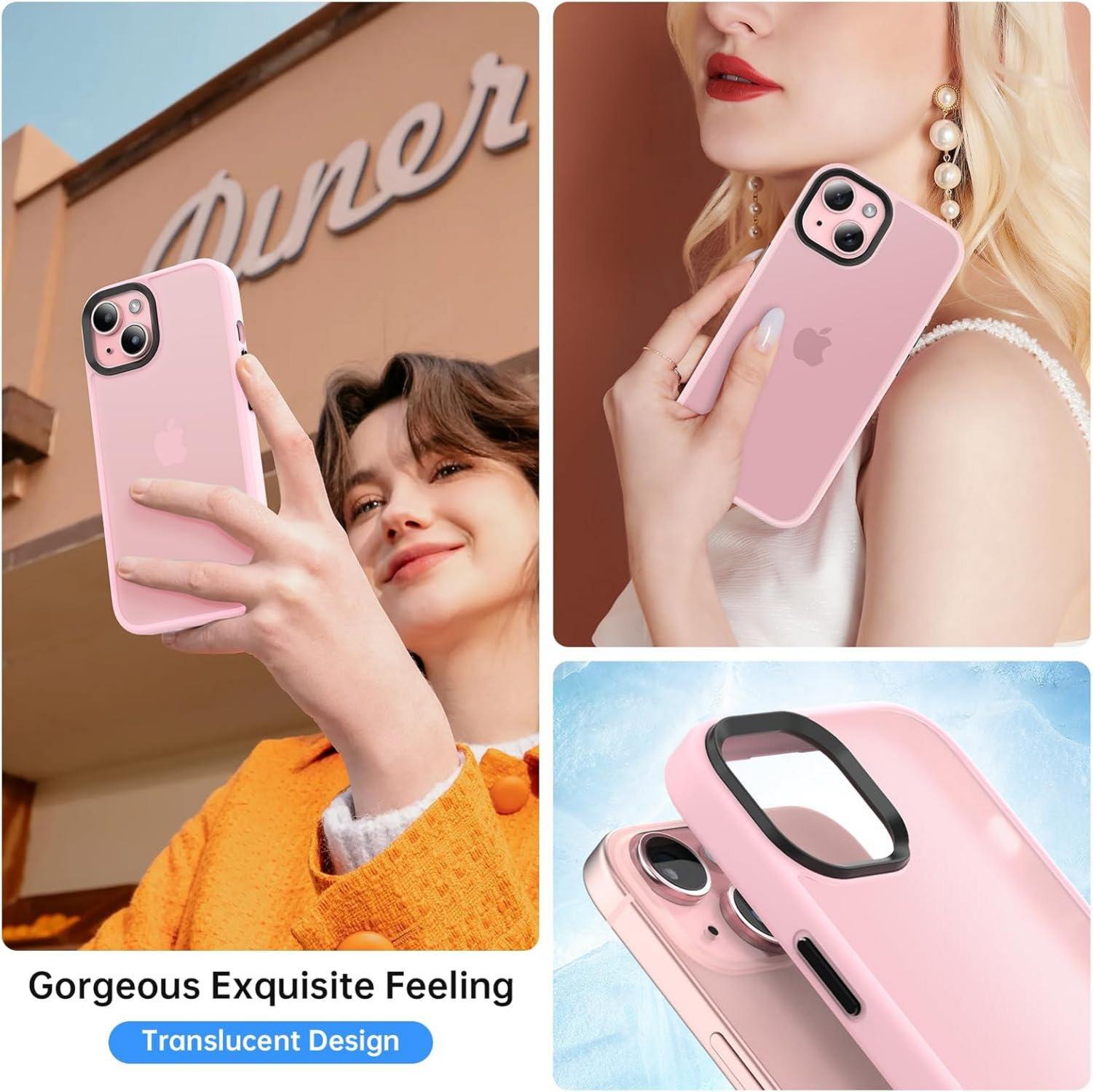 Handyhülle iPhone 15 Transparente Schutzhülle Stoßfest, Rosa
