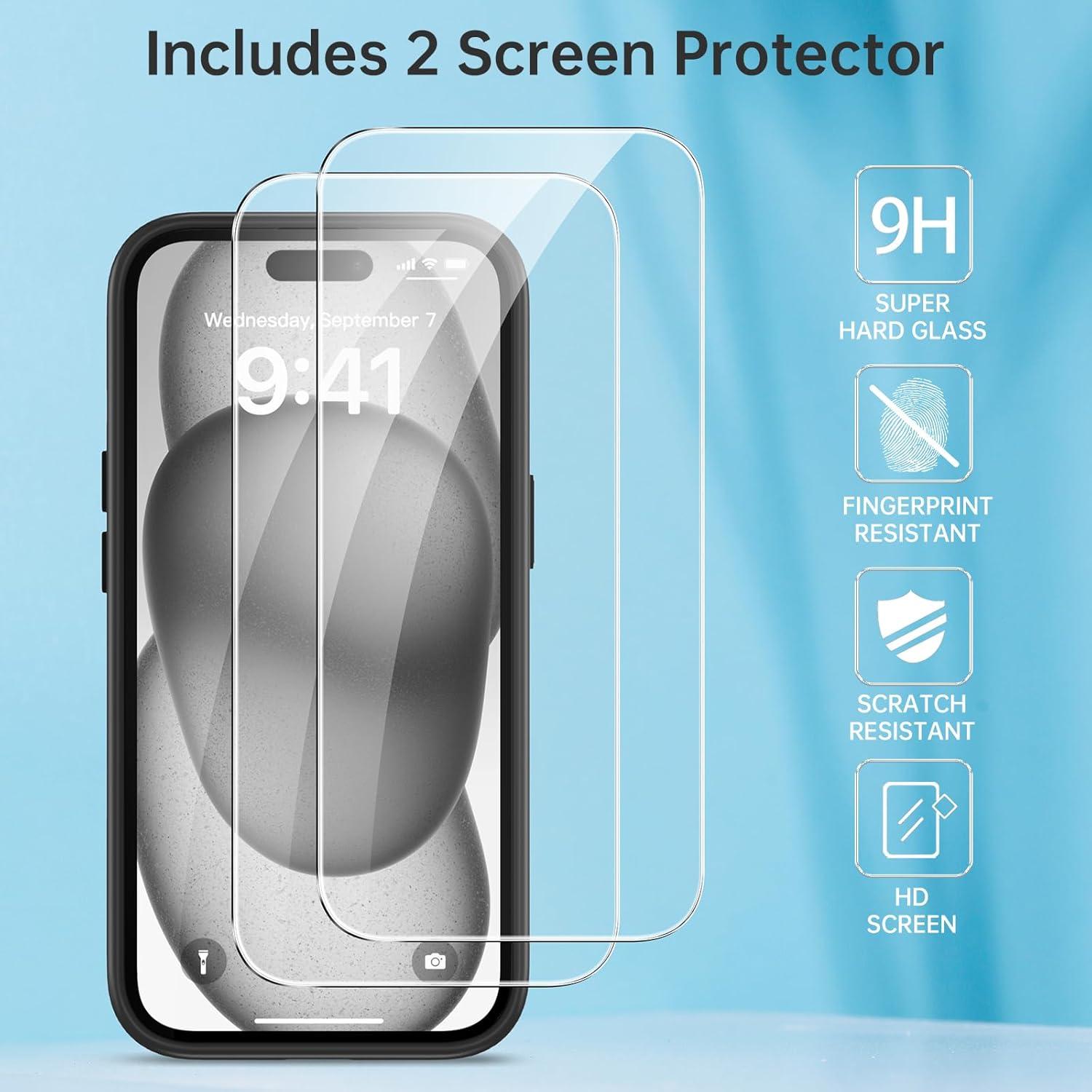 Handyhülle für iPhone 15, Transluzente Stoßfeste Schutzhülle, Schwarz