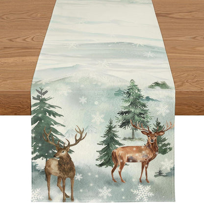 Weihnachtsdeko Tischläufer Grün Winter Wasserabweisend Modern 40X140