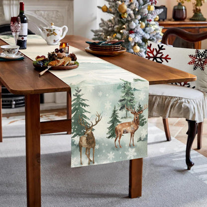 Weihnachtsdeko Tischläufer Grün Winter Wasserabweisend Modern 40X140