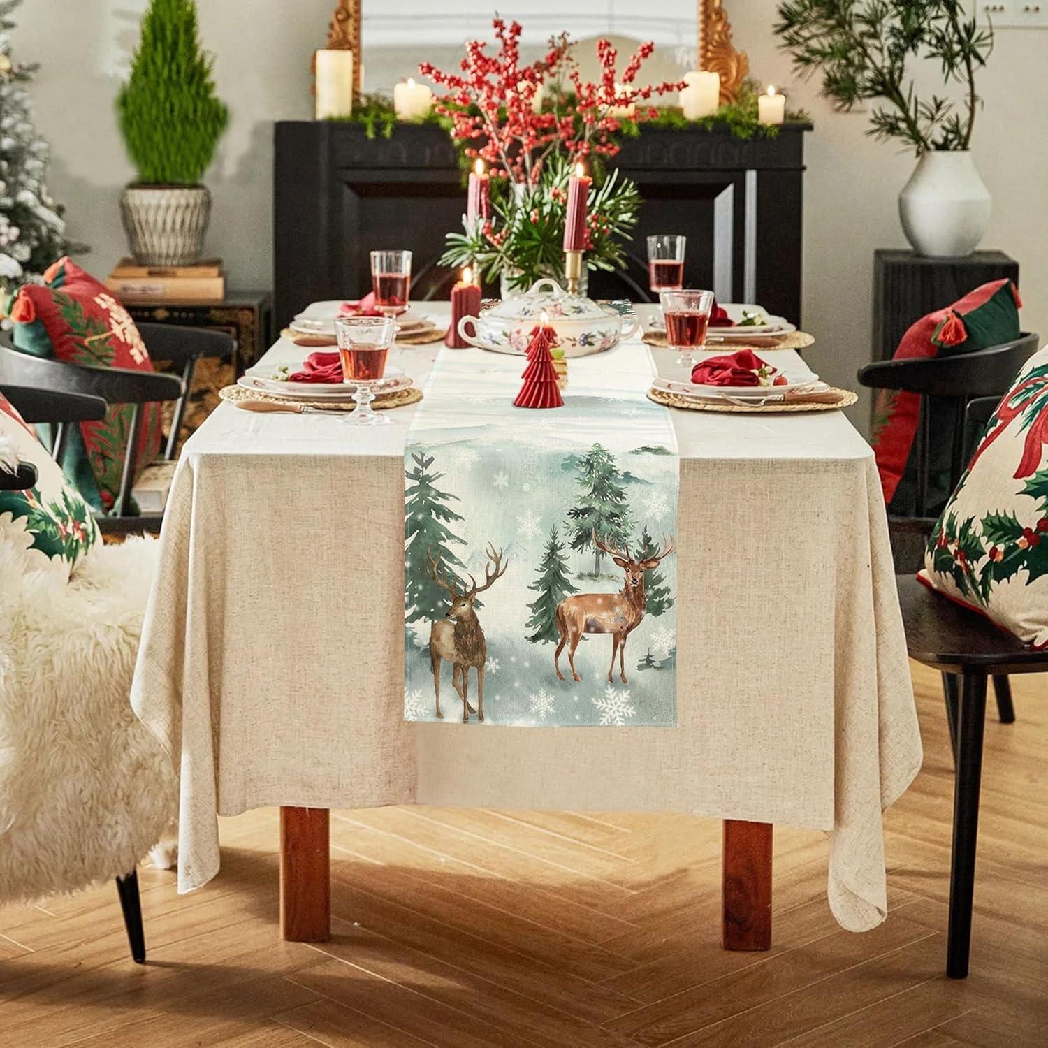 Tischläufer Weihnachten Grün Winter Modern Wasserabweisend 40x140