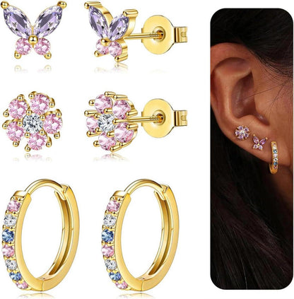 JeweBella Ohrringe Set Damen Mädchen 925 Silber Gold Earrings