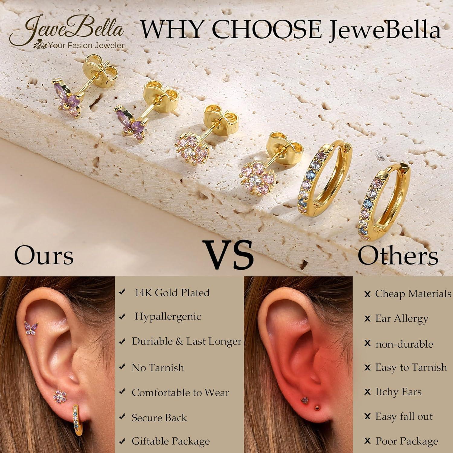 JeweBella 925 Silber Ohrringe Set Damen Mädchen Creolen Gold