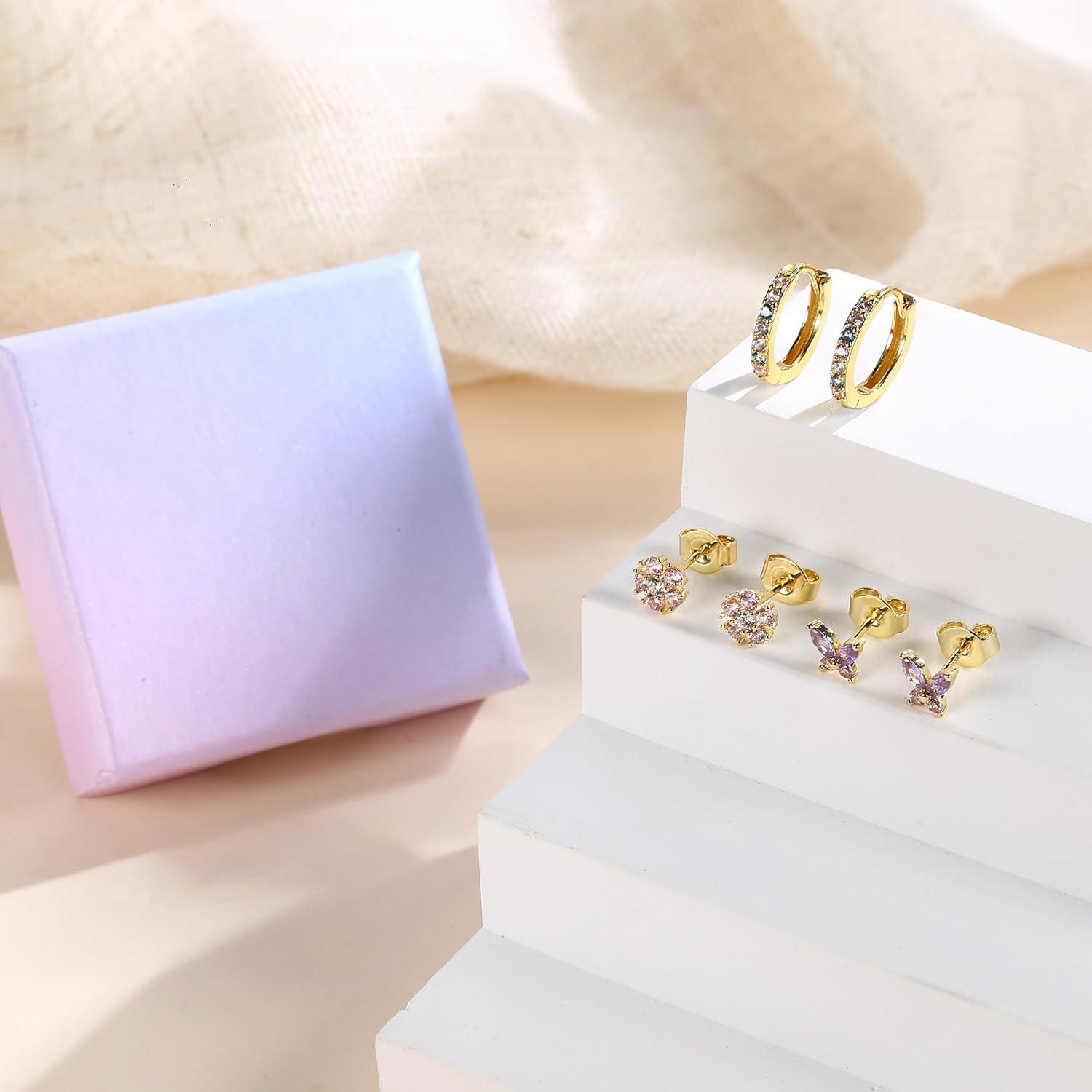 JeweBella 925 Silber Ohrringe Set Damen Mädchen Creolen Gold
