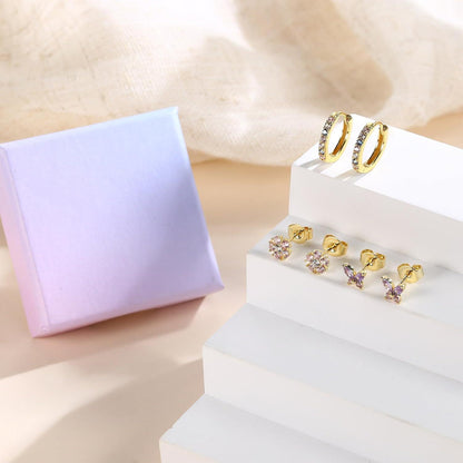 JeweBella 925 Silber Ohrringe Set Damen Mädchen Creolen Gold