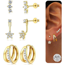 3 Paar Ohrringe Silber & Gold, 925 Sterling Silber Creolen & Stecker