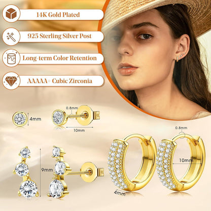 3 Paar Ohrringe Silber & Gold 925 Sterling Silber Creolen & Stecker