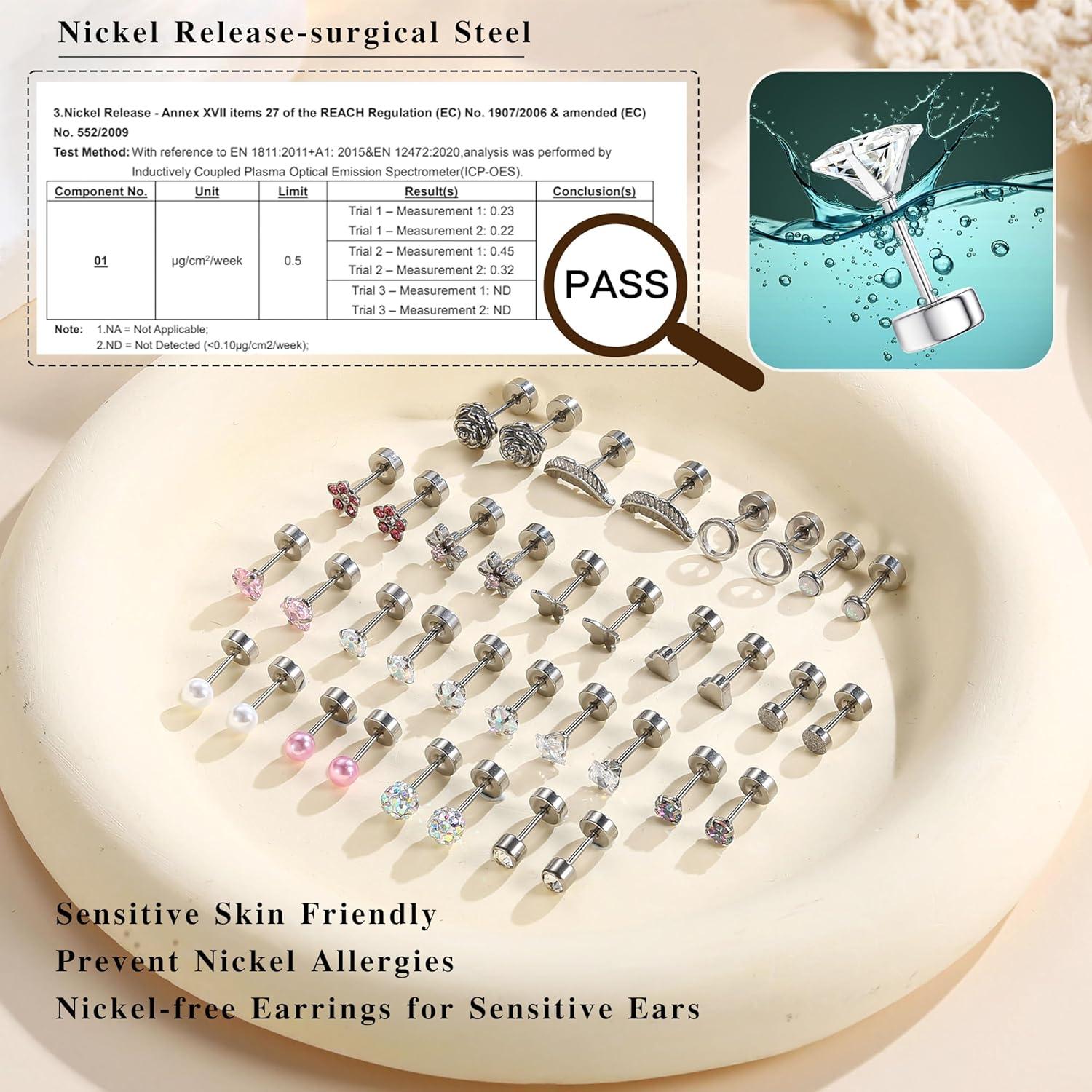 Hypoallergen Medizinische Ohrstecker Set Damen Mädchen Silber Opal
