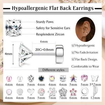 Hypoallergen Ohrstecker Damen Silber 18 Paar Set Opal Perlen Helix