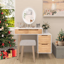 Moderner Schminktisch LED-Spiegel 4 Schubladen 1 Schrank Stuhl, 3