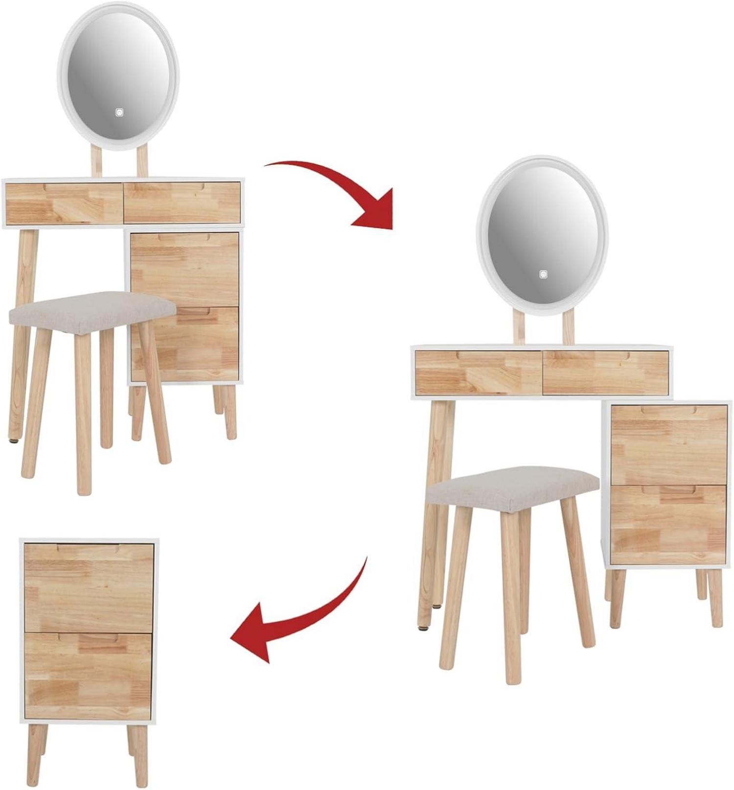 Schminktisch mit LED-Spiegel und 4 Schubladen, Frisiertisch für Schlafzimmer, modern