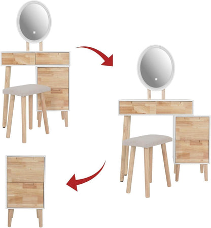 Schminktisch mit LED-Spiegel und 4 Schubladen, Frisiertisch für Schlafzimmer, modern