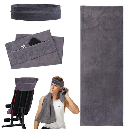 Fitness Handtuch Set mit Reißverschluss Tasche & Haarband