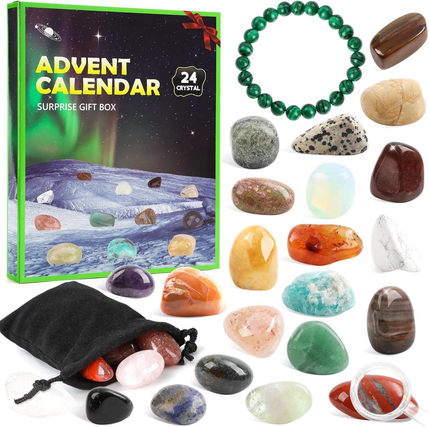 Adventskalender 2024 Kristalle Kinder 24 Tage natürliche Edelsteine