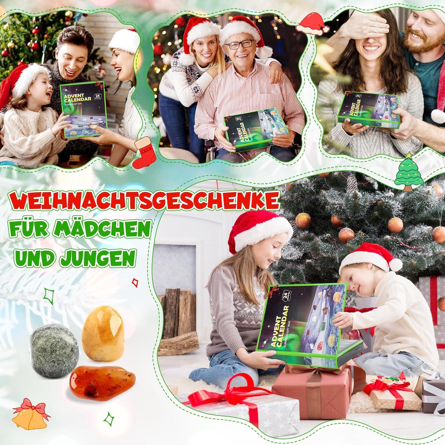 Weihnachtskalender 2024 für Kinder mit Kristallen und Edelsteinen