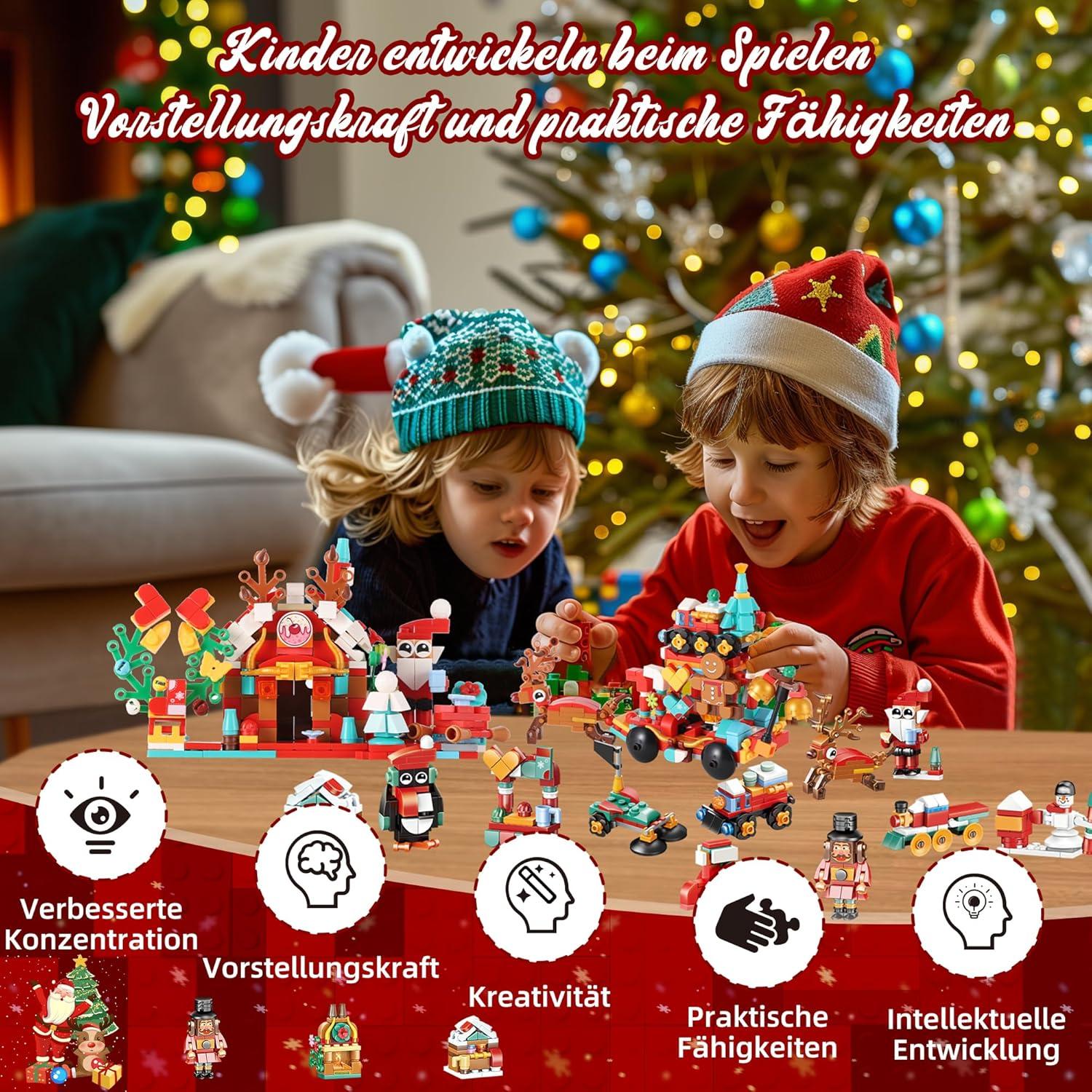 LINROMIA Adventskalender 2024 für Kinder Bausteine Spielzeug 24-teilig