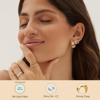 Creolen Ohrstecker Set Damen Silber Gold Piercing 14K Gold plated