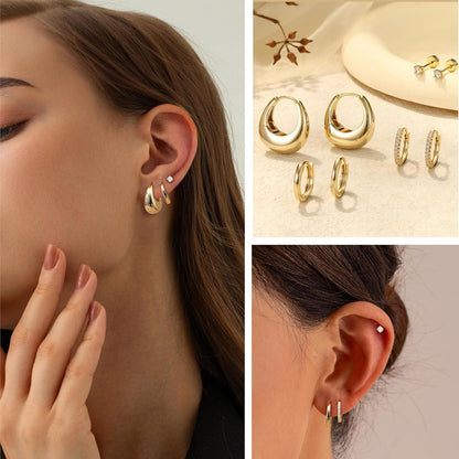 Ohrringe Set Damen Silber Gold Creolen Ohrstecker 14K Vergoldet Piercing Tragus Helix Conch 4 Paar