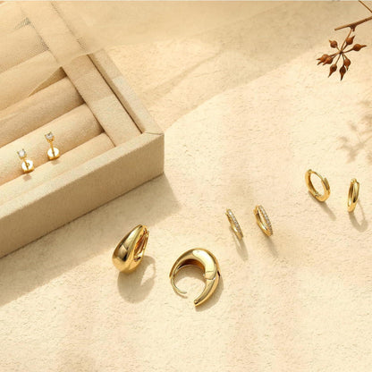 4 Paar Damen Ohrringe Set Silber Gold Creolen Ohrstecker 14K Vergoldet