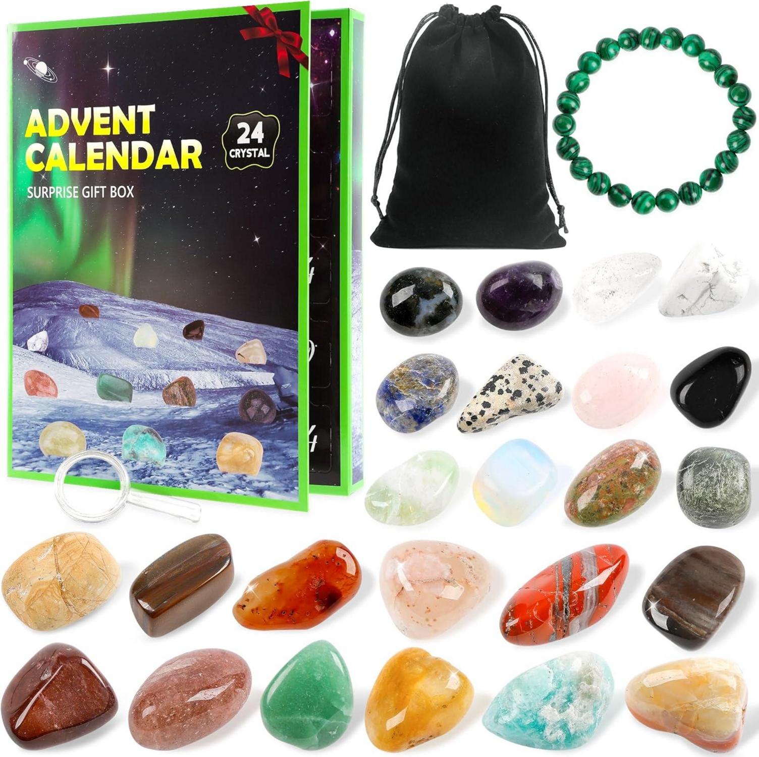 Adventskalender 2024 mit Edelsteinen für Kinder, Weihnachtskalender