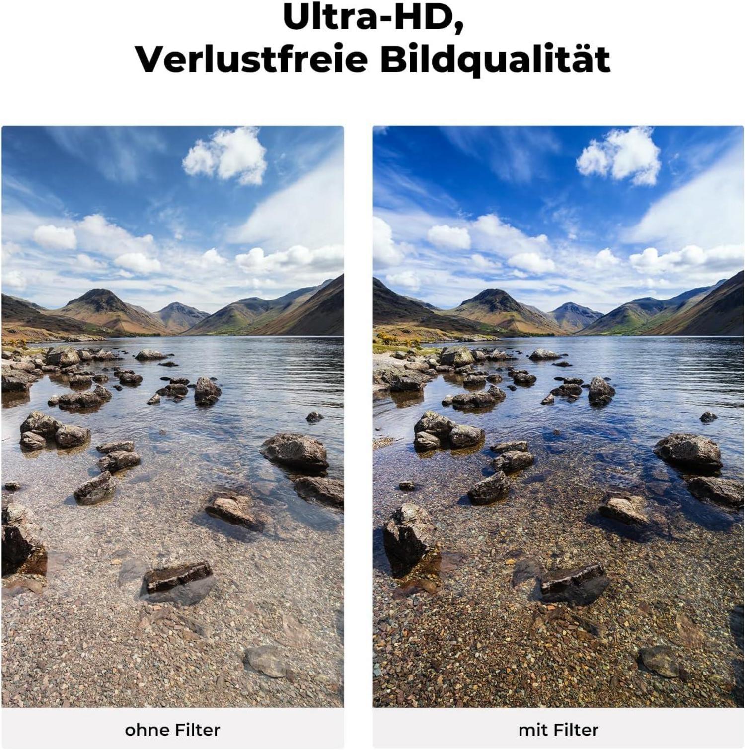 82mm Filterset: Polfilter, UV-Filter, Objektivdeckel, Reinigungstuch