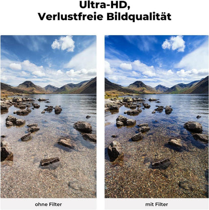82mm Filterset: Polfilter, UV-Filter, Objektivdeckel, Reinigungstuch