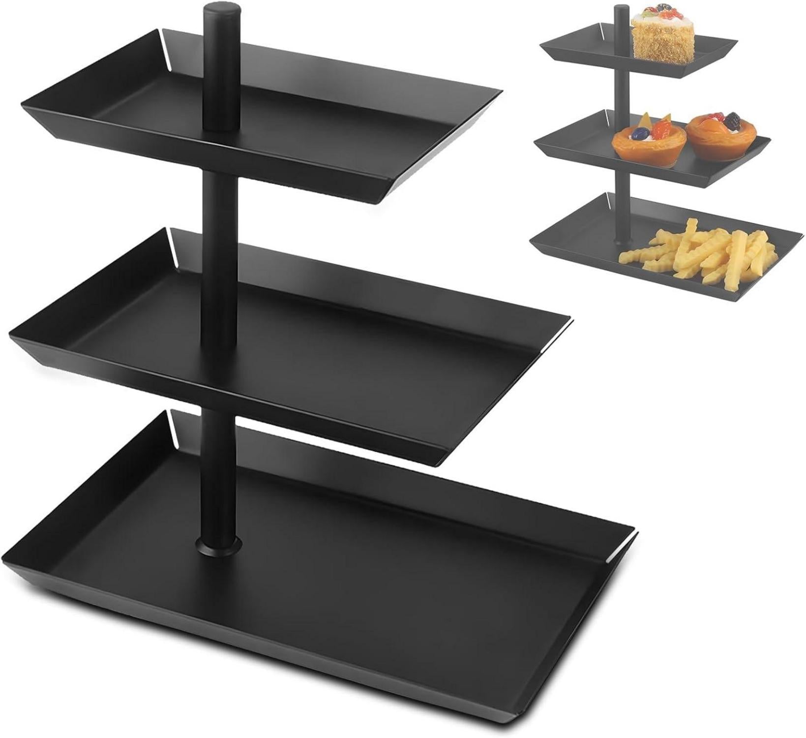 Schwarze Obst Etagere 3 Etagen Metall 360° drehbar Dessertplatte Käse