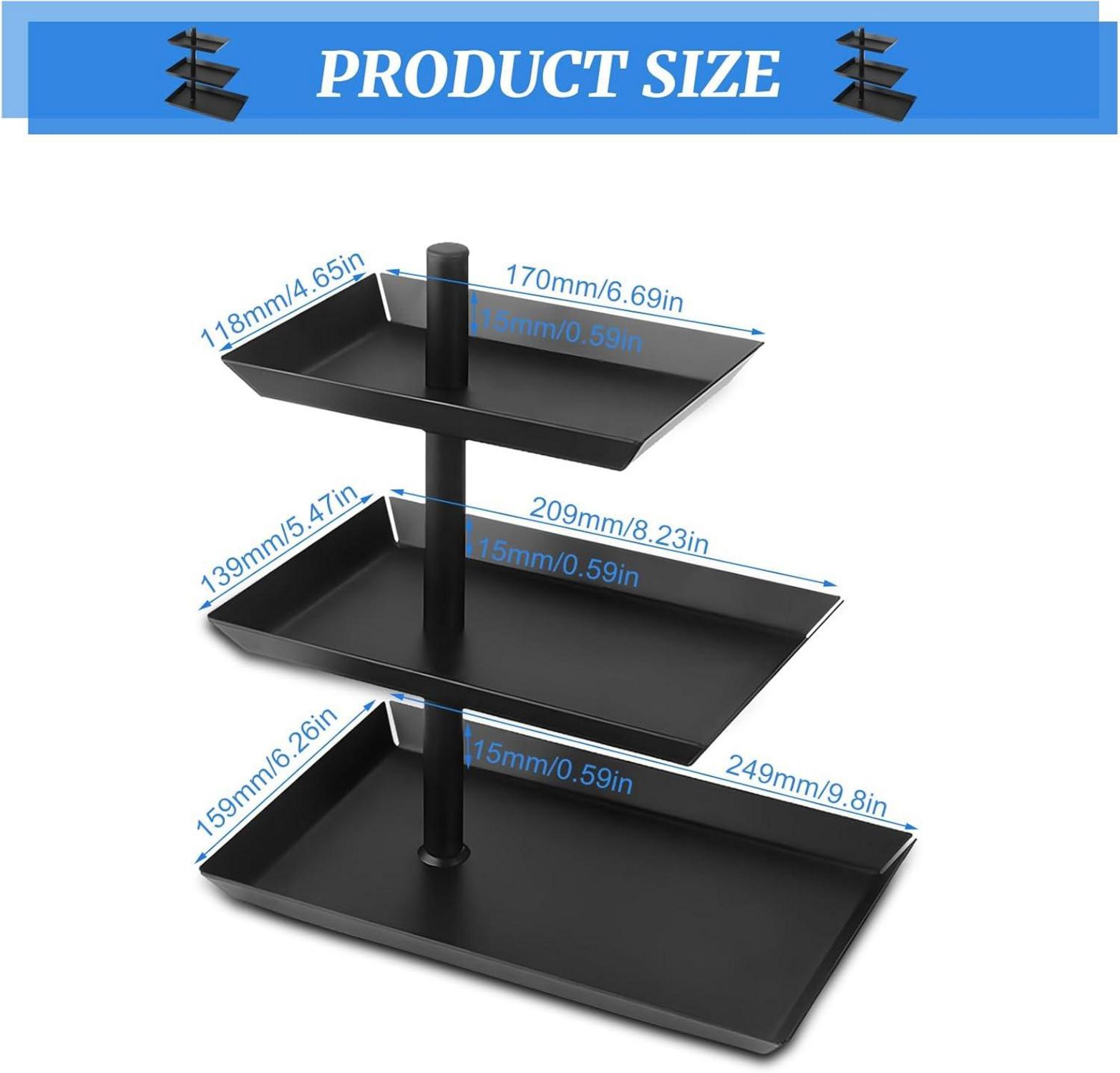Schwarze 3-Stöckige Obst Etagere aus Metall - 360° Drehbar