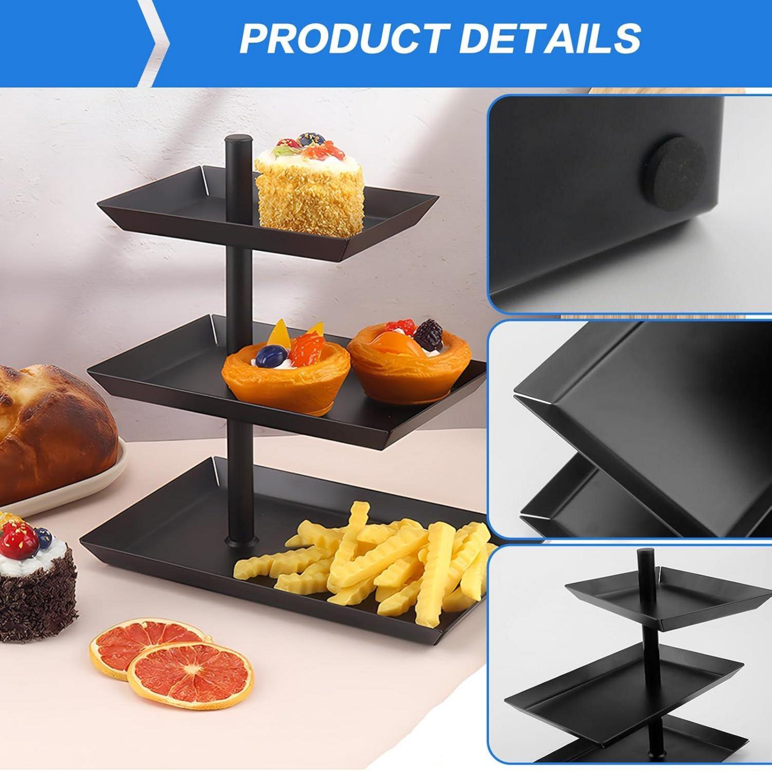 Schwarze Obst Etagere 3 Etagen Metall 360° drehbar Dessertplatte Käse