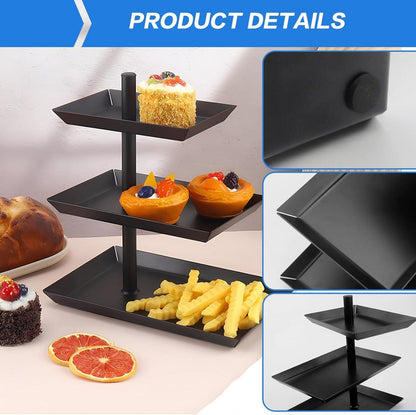 Schwarze Obst Etagere 3 Etagen Metall 360° drehbar Dessertplatte Käse