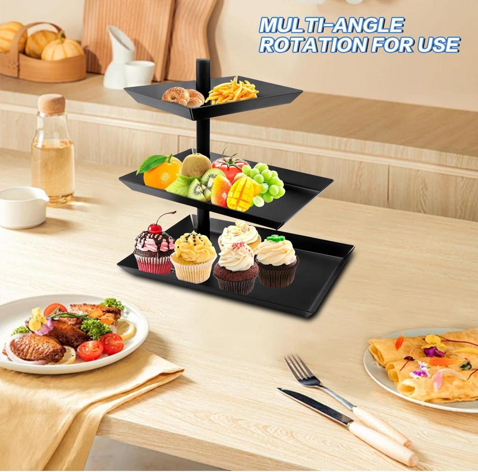 Schwarze Metall Obst Etagere 3 Etagen Stahl Servierplatte