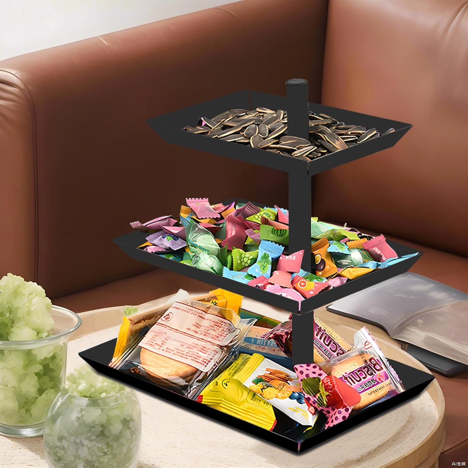 Schwarze Obst Etagere mit 3 Etagen Metall Servierplatte für