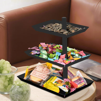 Schwarze Obst Etagere mit 3 Etagen Metall Servierplatte für