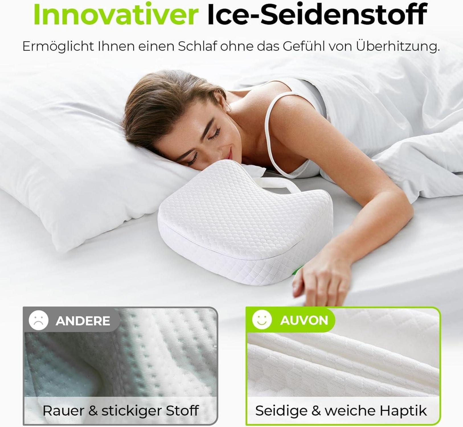AUVON Kniekissen für Seitenschläfer, Ergonomisches Leg Pillow, Kühlender Eis-Seidenstoff, Memory Foam, Unterstützt Beine, Knie, Rücken