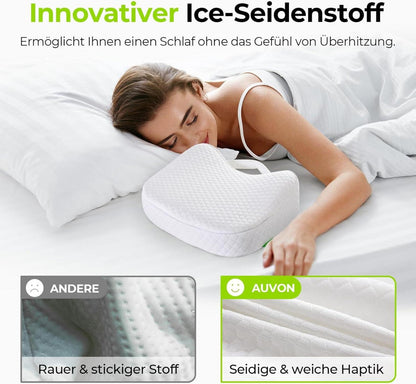 AUVON Kniekissen für Seitenschläfer, Ergonomisches Leg Pillow, Kühlender Eis-Seidenstoff, Memory Foam, Unterstützt Beine, Knie, Rücken