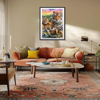 5D Diamant Painting Tiger Familie – DIY Bilderset für Erwachsene & Kinder