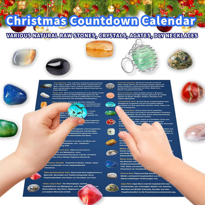 Adventskalender Kinder 2024 mit Edelstein Kristalle Anhänger